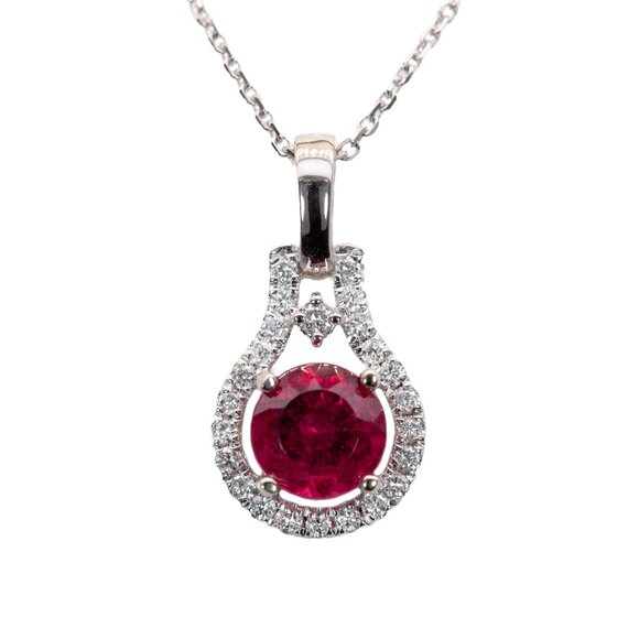 Rubellite Tourmaline Pendant in 14K Solid Gold with Natural Diamonds - Picture 1 of 9